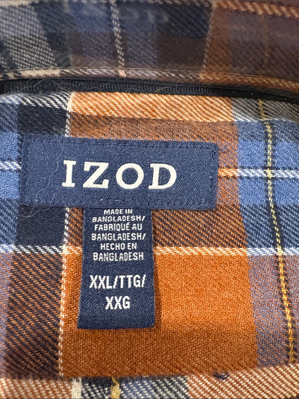 Izod Brown & Blue Plaid Button-Down Flannel Shirt - Picture 2 of 4